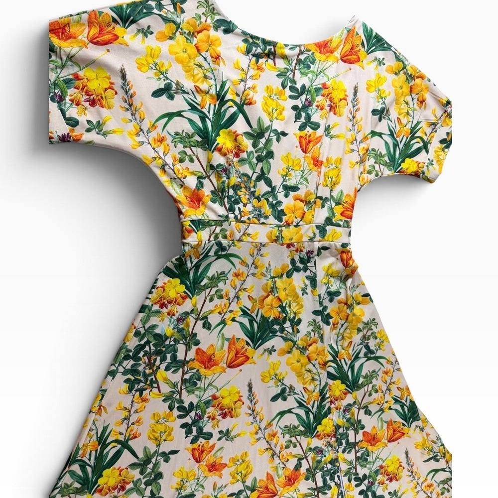 Alexia Admor Floral Short Sleeve Midi Dress Yellow Floral A-Line  SZ XS - Picture 2 of 16